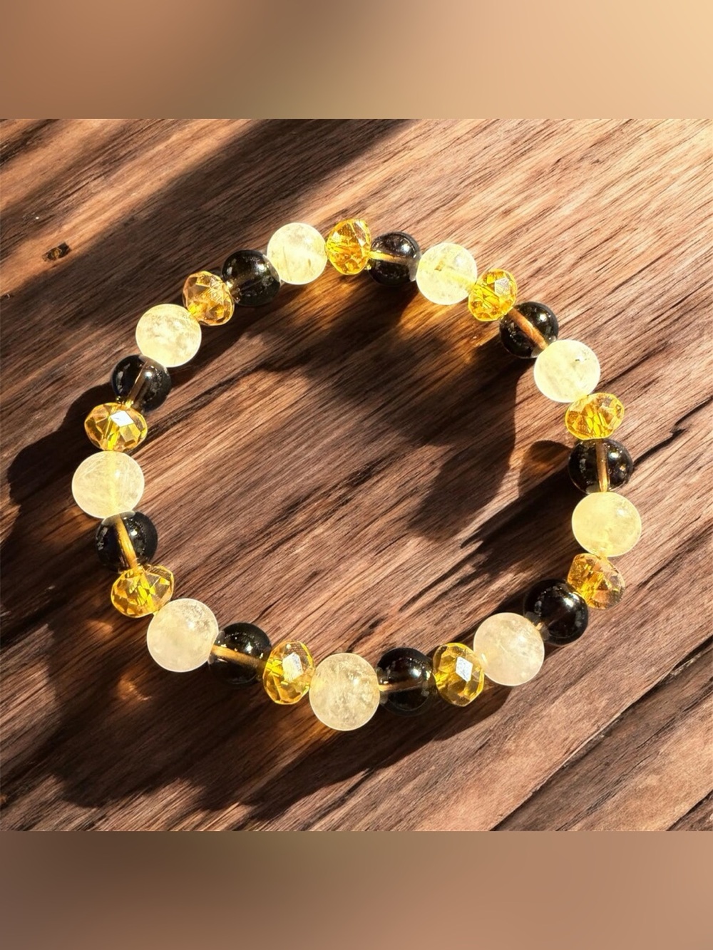 Citrine & Smokey Quartz Crystal Beaded Bracelet